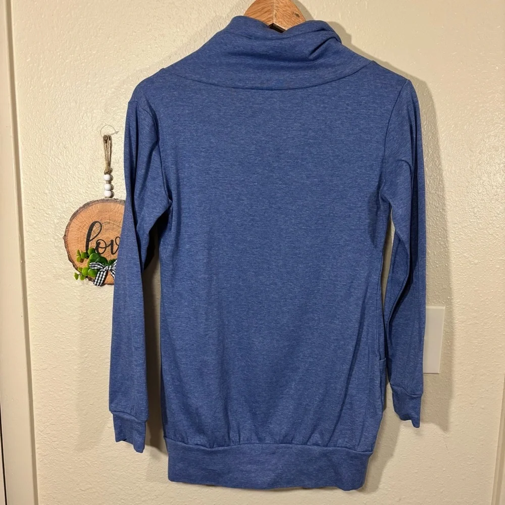 Blue Cowl Neck Sweater with Button Accents Size S